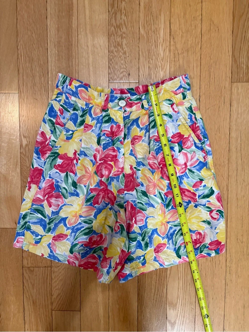 Vtg 90s Eastbrook High Waisted Cotton Pleated Tropical Floral Shorts Retro 4